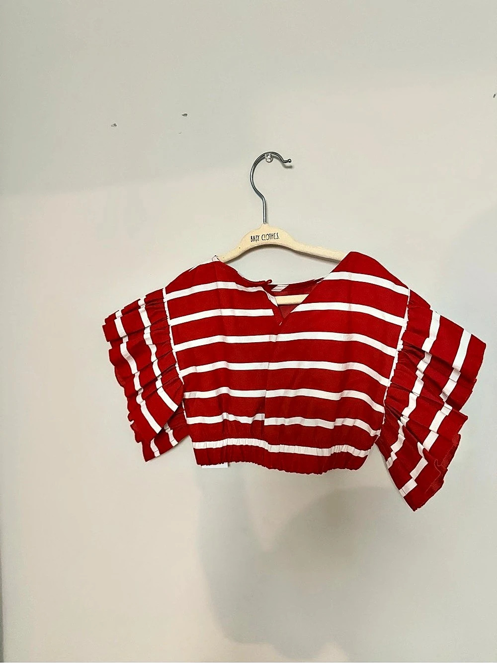 Monnalisa Red & White Striped Ruffle Sleeve Top
